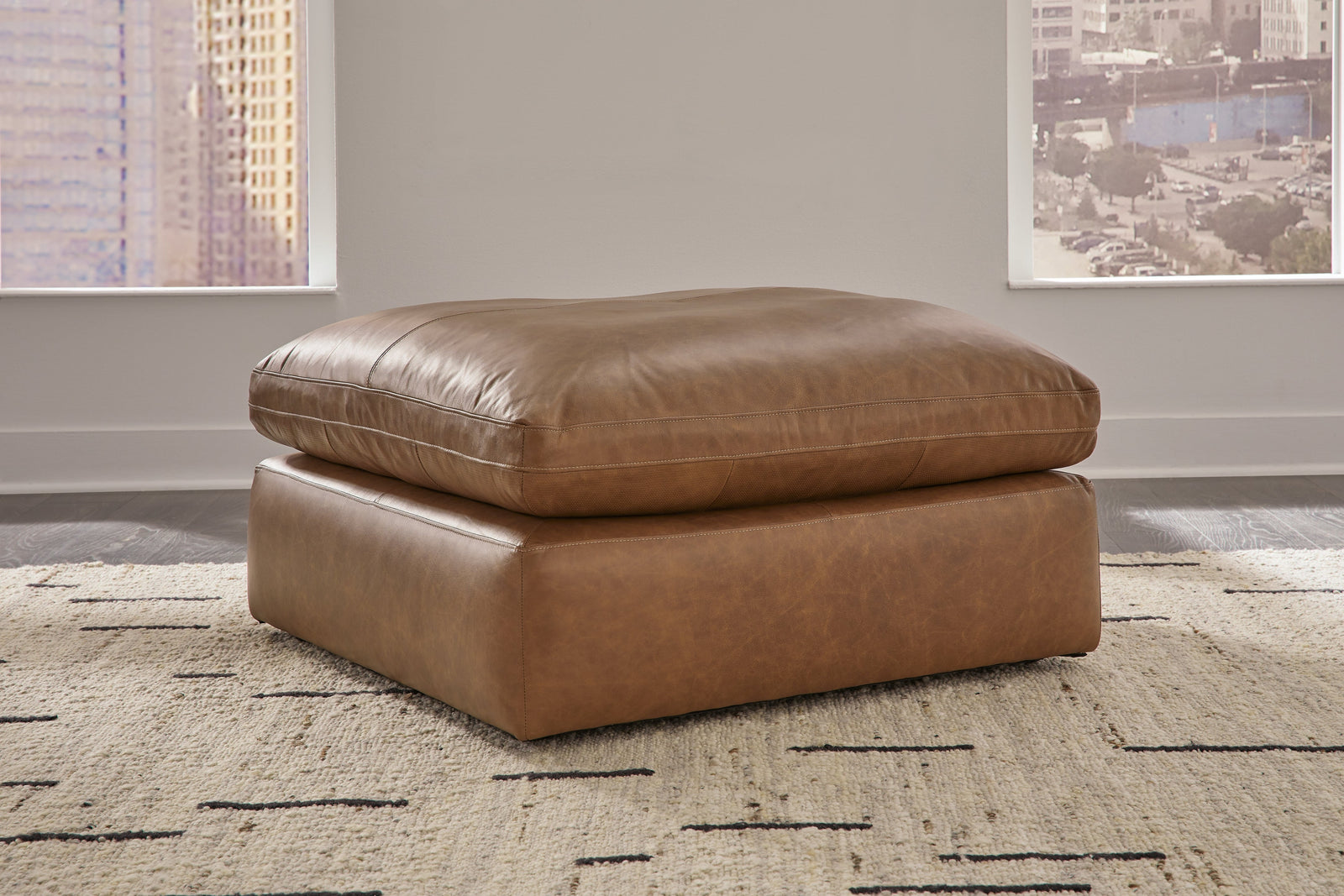 Emilia Caramel Leather Oversized Accent Ottoman