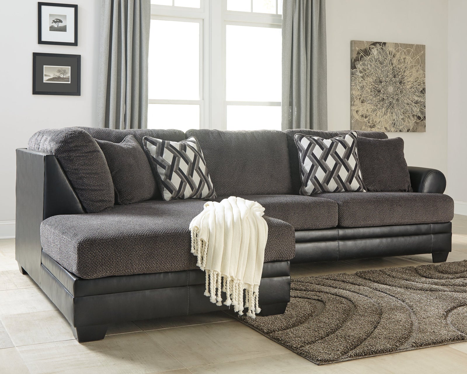 Kumasi Smoke 2-Piece Sectional With Ottoman