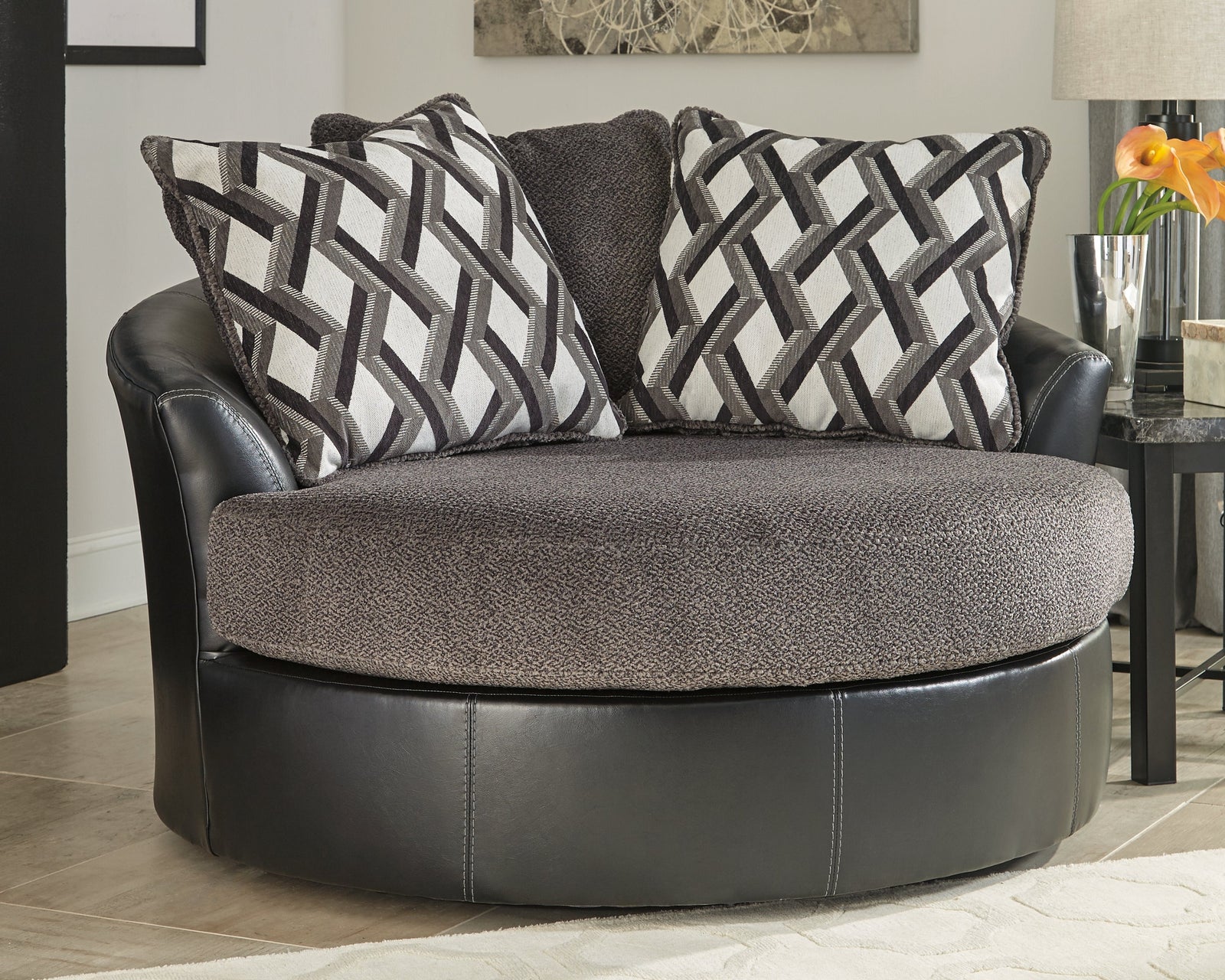 Kumasi Smoke Chenille Oversized Swivel Accent Chair