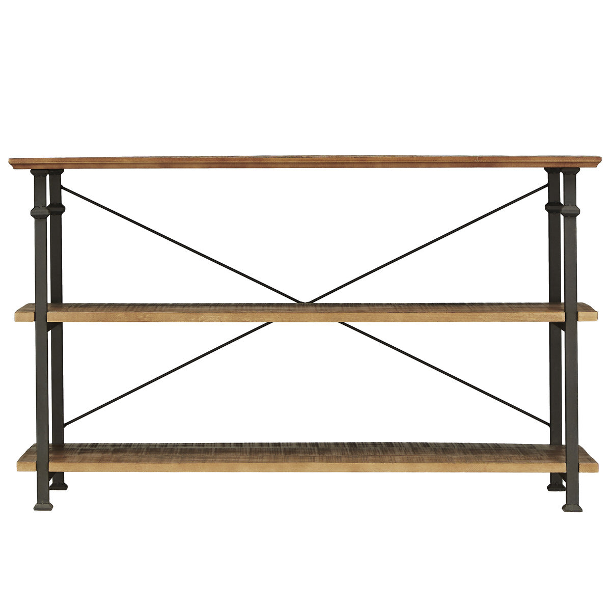 Factory Burnished Rustic Modern Solid Wood And Metal Sofa Table/TV Stand