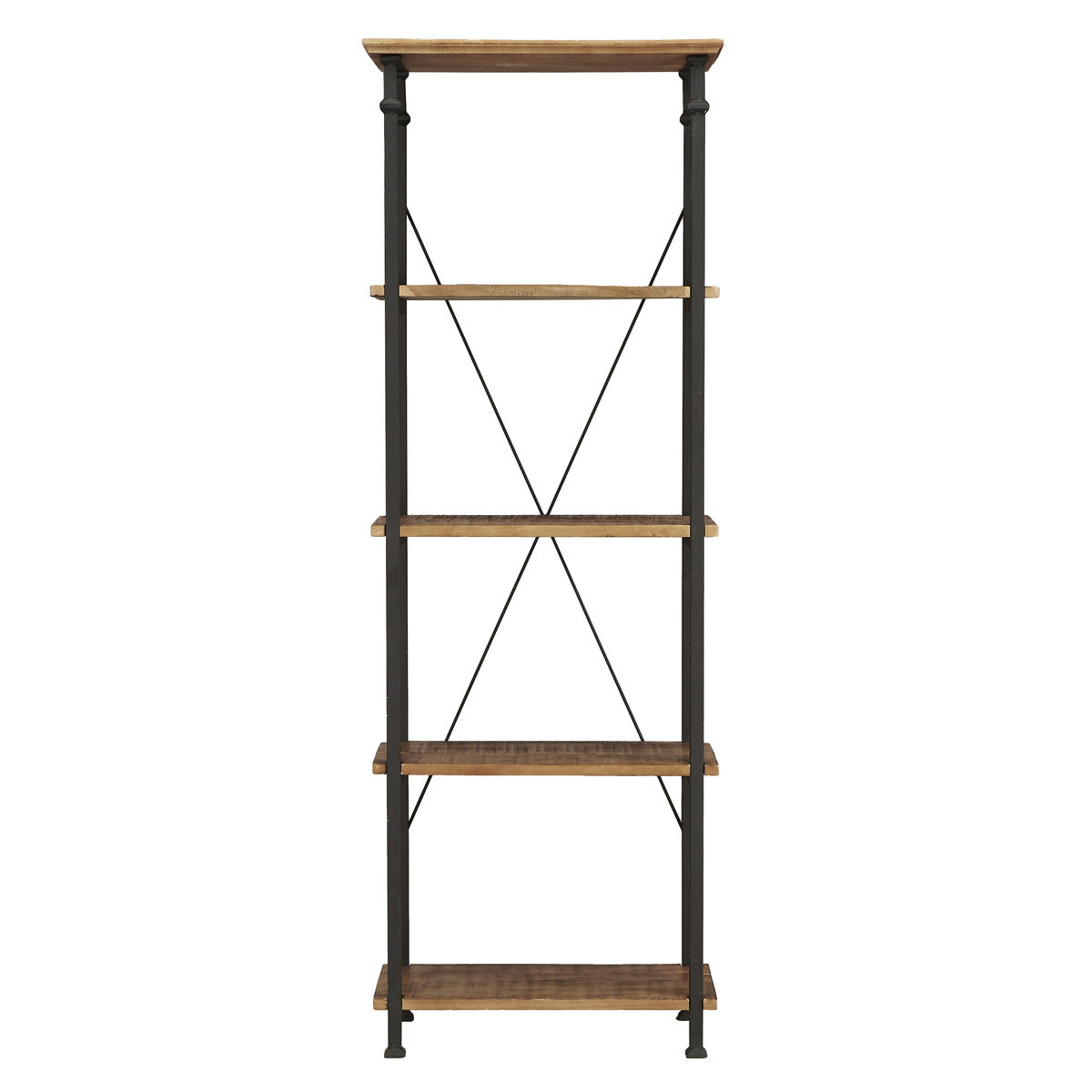 Factory Rustic Poplar And Rustic Black Metal Modern Solid Wood And Metal Bookcase 4 Fixed Shelves