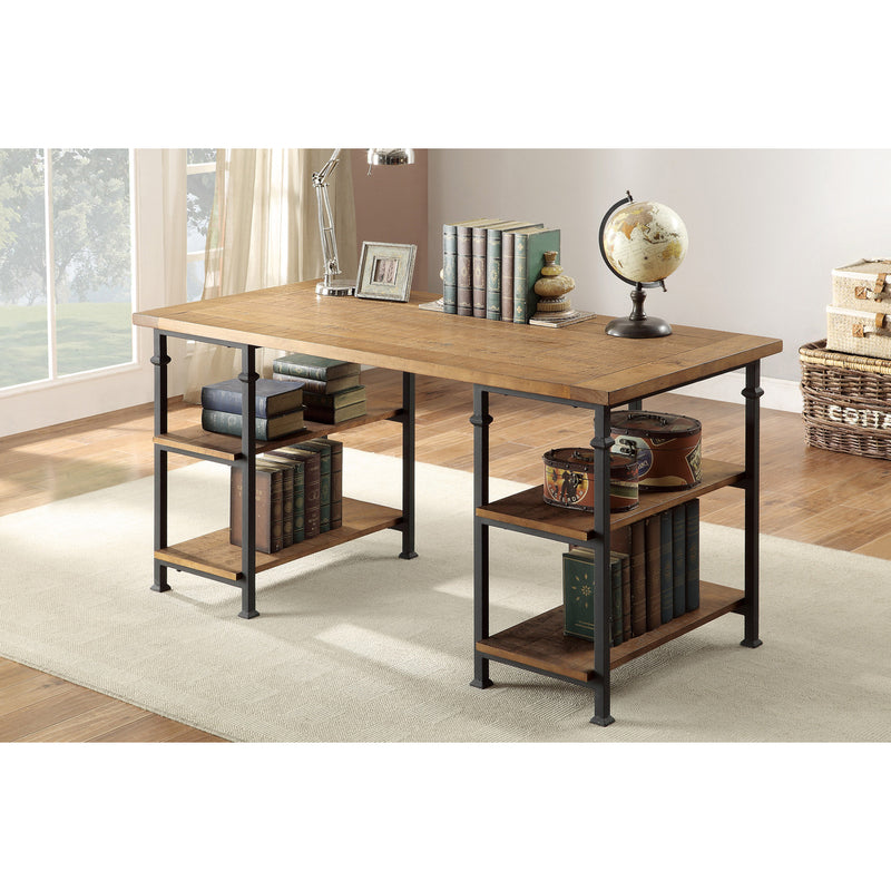 Factory Rustic Poplar Finish And Rustic Black Metal Finish Solid Wood And Metal Writing Desk