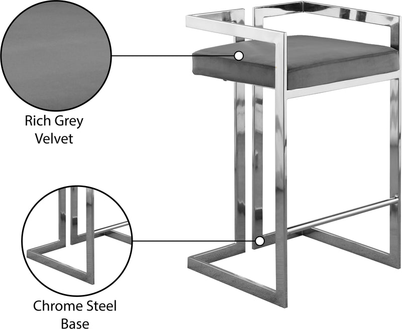 Ezra Grey Velvet Counter Stool