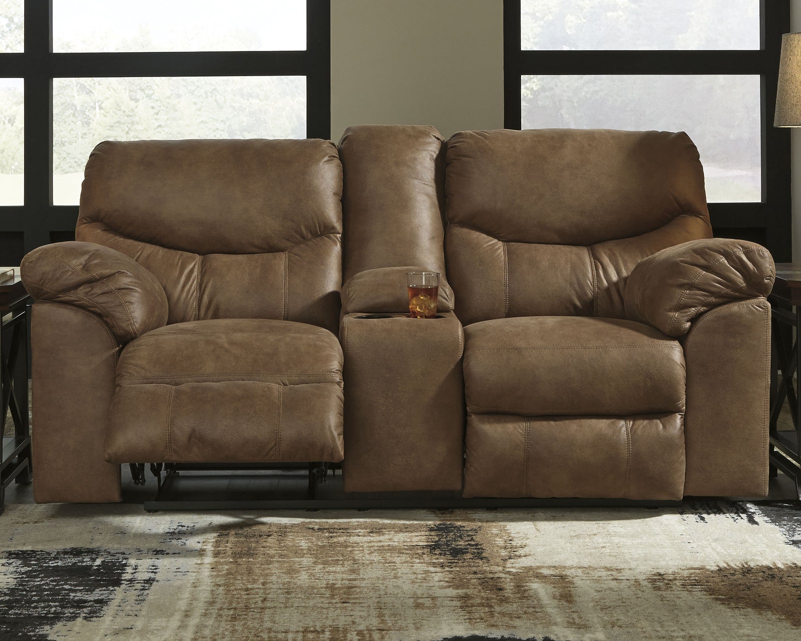 Boxberg Bark Faux Leather Reclining Loveseat With Console