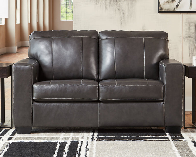 Morelos Gray Leather Loveseat