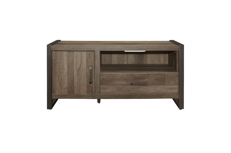 Dogue Brown Modern Sleek Contemporary Solid Wood Metal Media (51) Tv Stand And 2 4-Shelf Bookcases