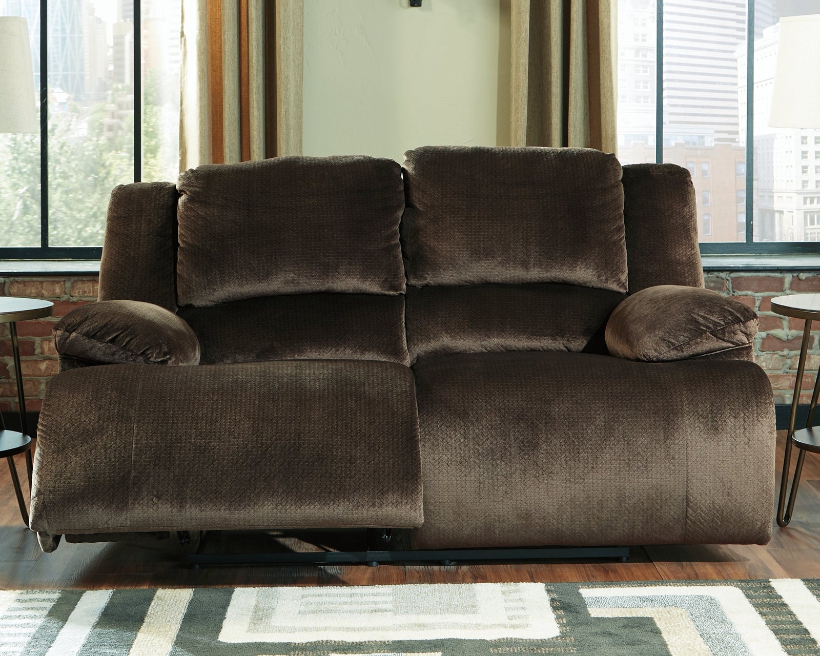 Clonmel Chocolate Velvet Reclining Loveseat