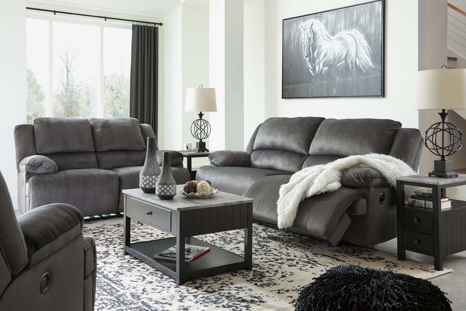 Clonmel Charcoal Sofa Loveseat And Recliner