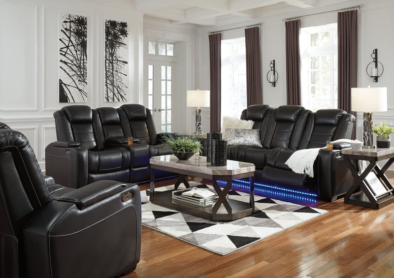 Party Time Midnight Faux Leather Power Reclining Sofa