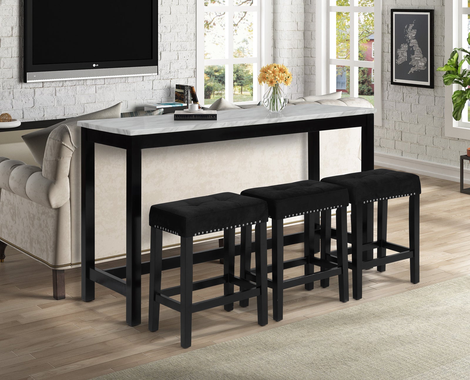 Lennon Black Crystal Console Table, Sleek Wooden Construction And Understated Black Finish