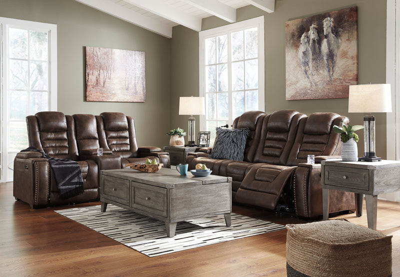 Game Zone Bark Faux Leather Power Reclining Loveseat With Console