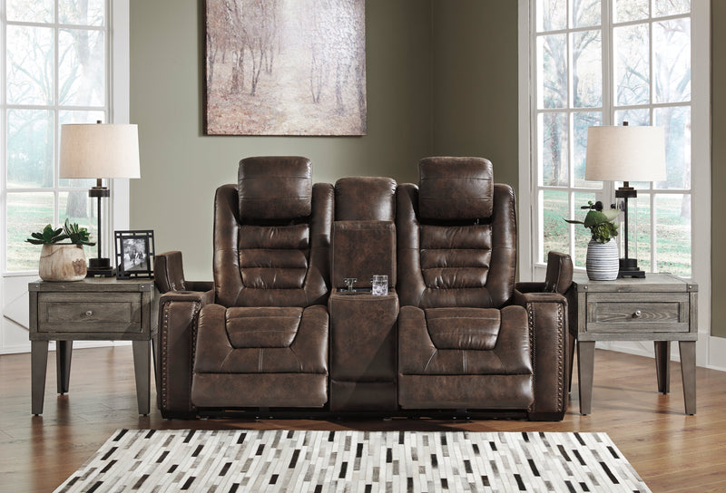 Game Zone Bark Faux Leather Power Reclining Loveseat With Console