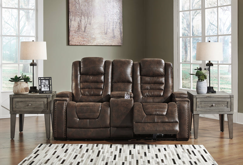 Game Zone Bark Faux Leather Power Reclining Loveseat With Console