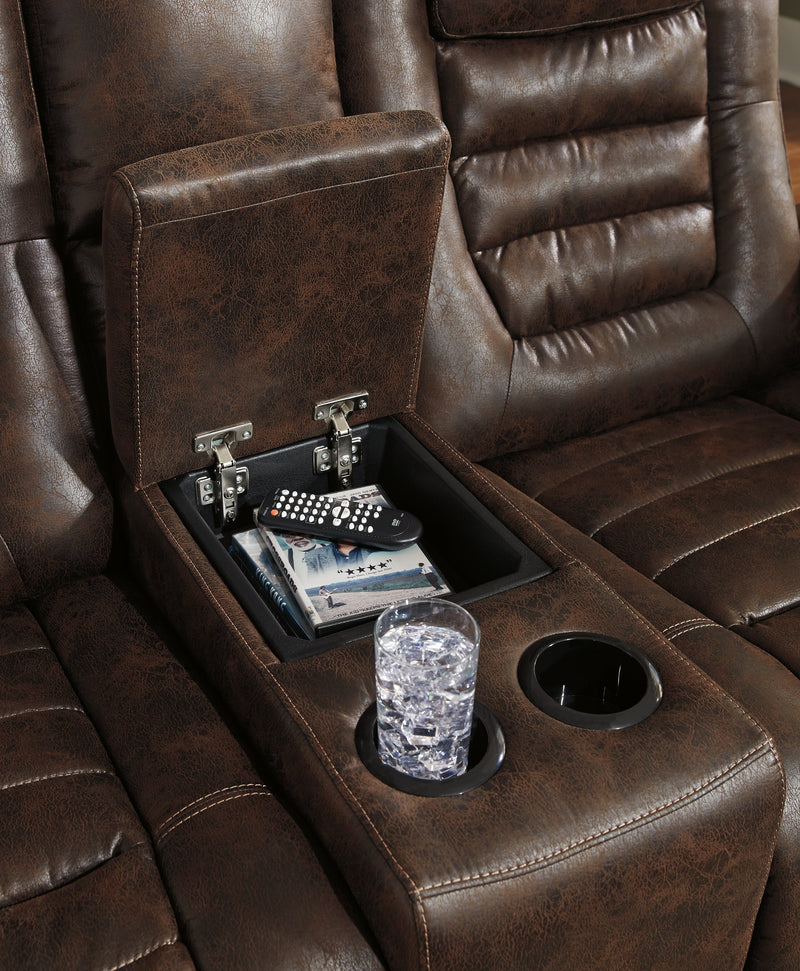 Game Zone Bark Faux Leather Power Reclining Loveseat With Console