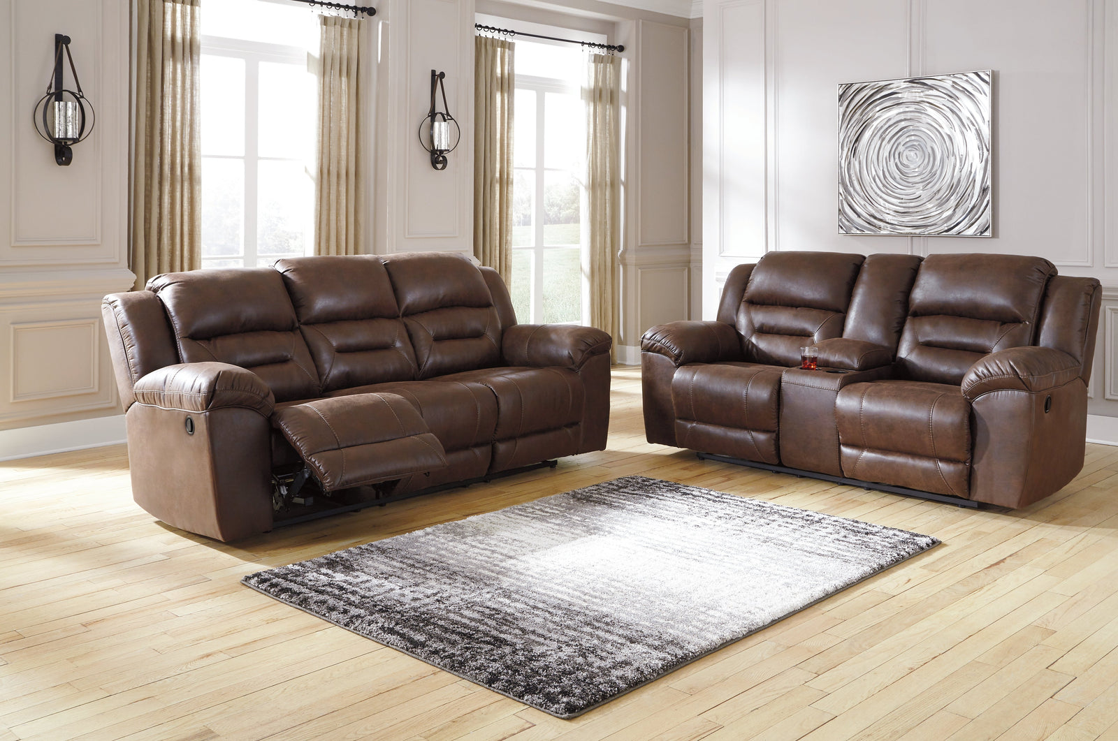 Stoneland Chocolate Faux Leather Reclining Sofa