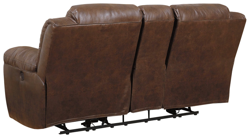 Stoneland Chocolate Faux Leather Power Reclining Loveseat With Console