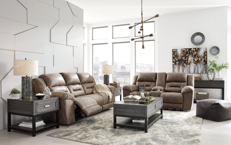 Stoneland Chocolate Faux Leather Reclining Loveseat With Console