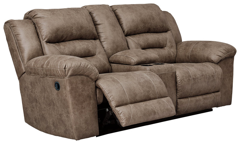 Stoneland Chocolate Faux Leather Reclining Loveseat With Console