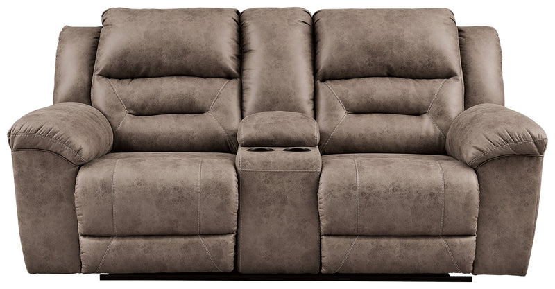 Stoneland Chocolate Faux Leather Reclining Loveseat With Console