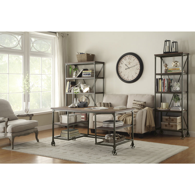 Millwood Weathered Natural Finish And Rustic Black Metal Finish Engineered Wood Writing Desk