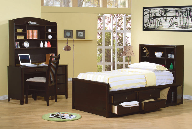 Phoenix Twin Daybed With Bookcase And Storage Drawers Cappuccino