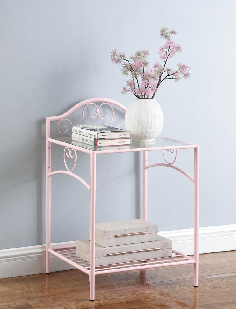 Massi 1 Shelf Nightstand With Glass Top Powder Pink