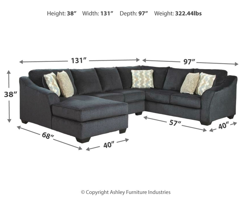 Eltmann Slate Chenille 3-Piece Sectional With Chaise 41303S5