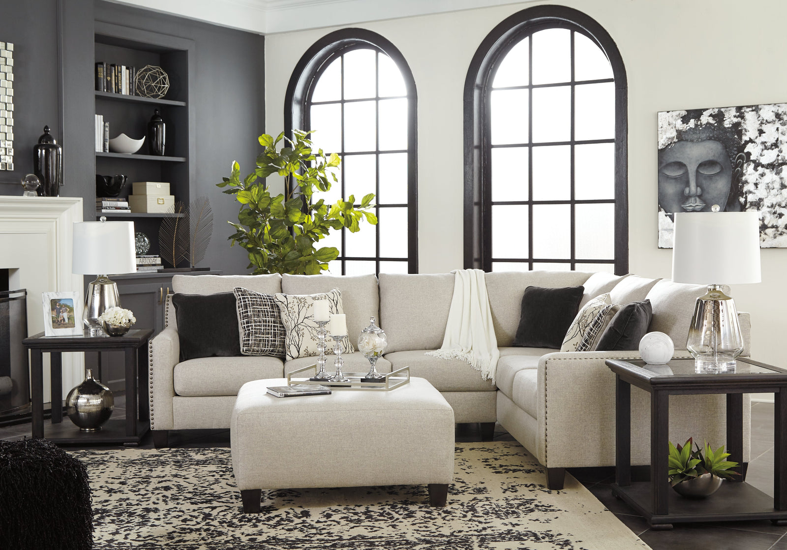 Hallenberg Fog 3-Piece Sectional With Ottoman