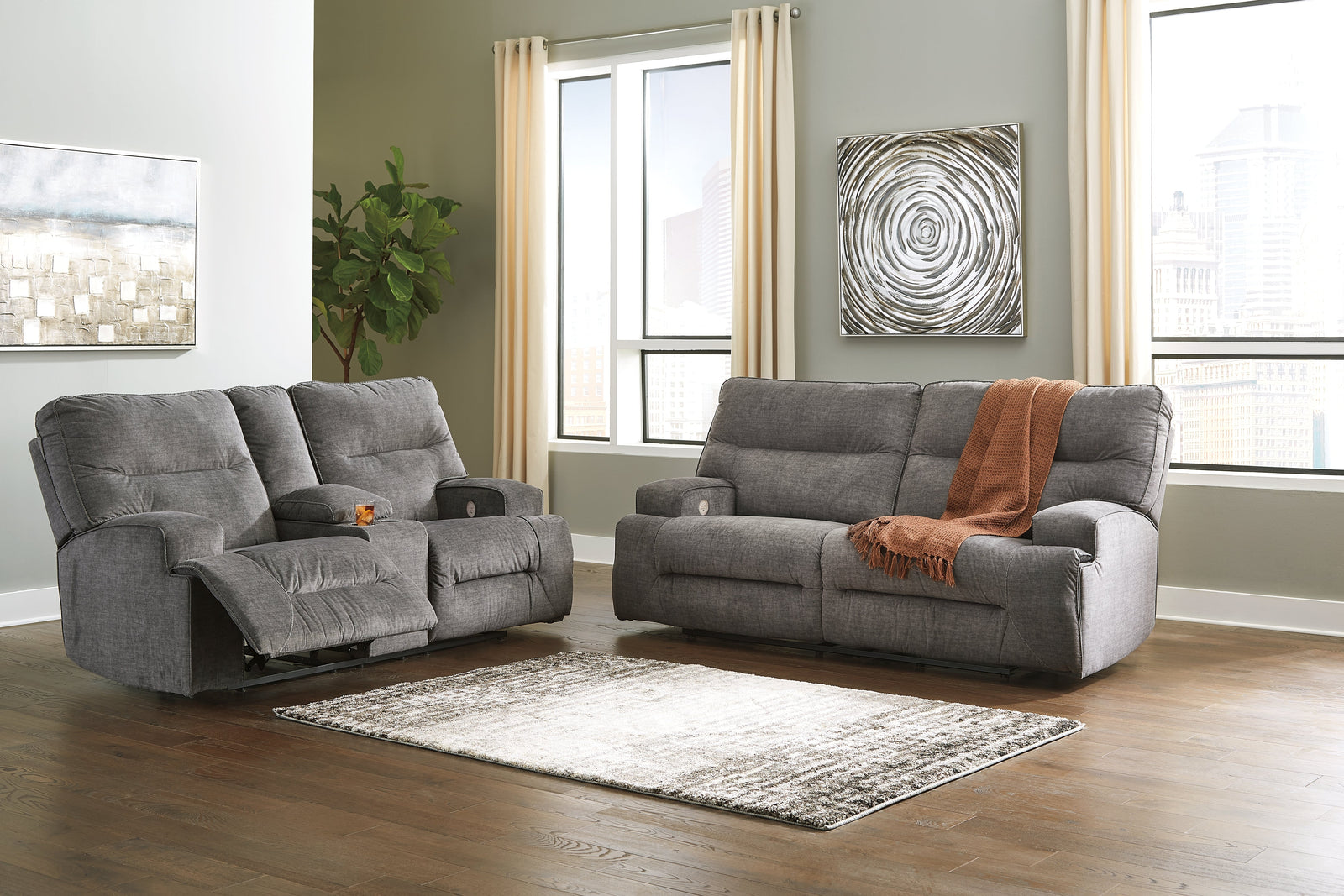 Coombs Charcoal Sofa And Loveseat