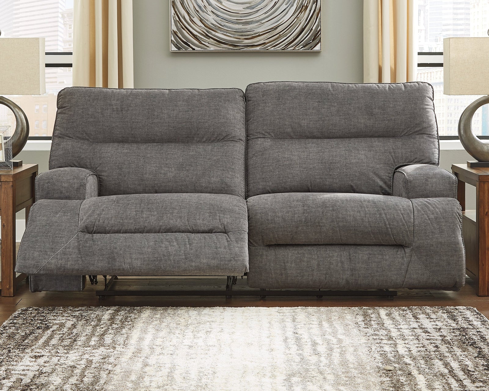 Coombs Charcoal Microfiber Reclining Sofa