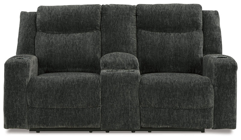 Martinglenn Ebony Chenille Power Reclining Loveseat With Console