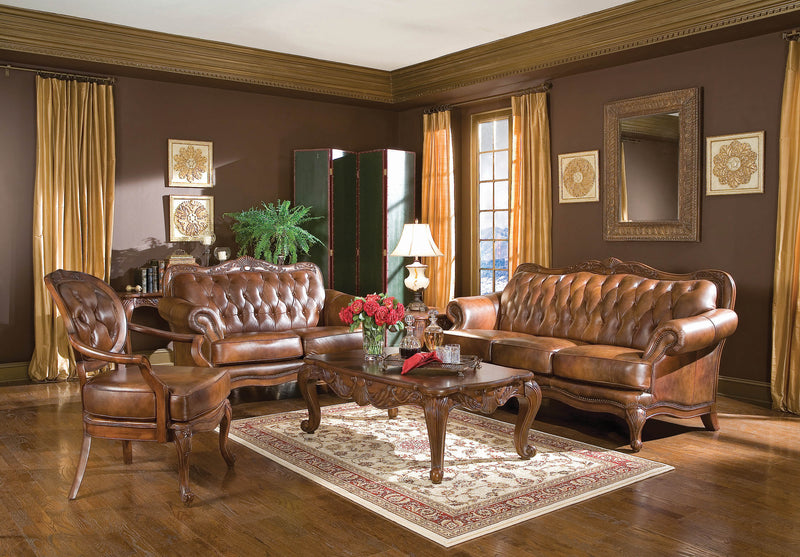 Victoria Tufted Back Loveseat Tri tone And Brown