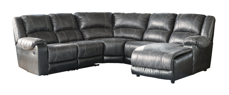 Nantahala Coffee Faux Leather 5-Piece Reclining Sectional With Chaise