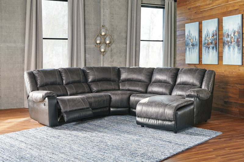 Nantahala Coffee Faux Leather 5-Piece Reclining Sectional With Chaise