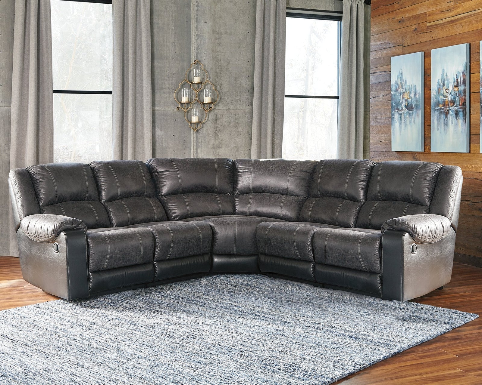 Nantahala Slate Faux Leather 5-Piece Reclining Sectional