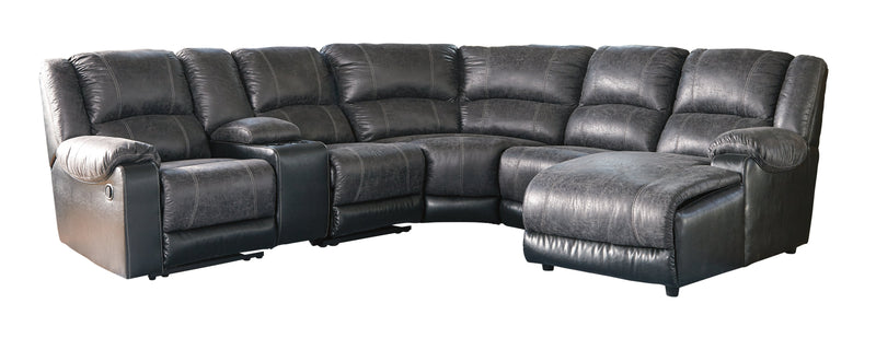 Nantahala Slate Faux Leather 6-Piece Reclining Sectional With Chaise