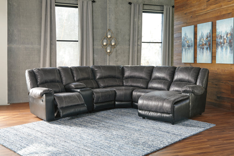 Nantahala Slate Faux Leather 6-Piece Reclining Sectional With Chaise