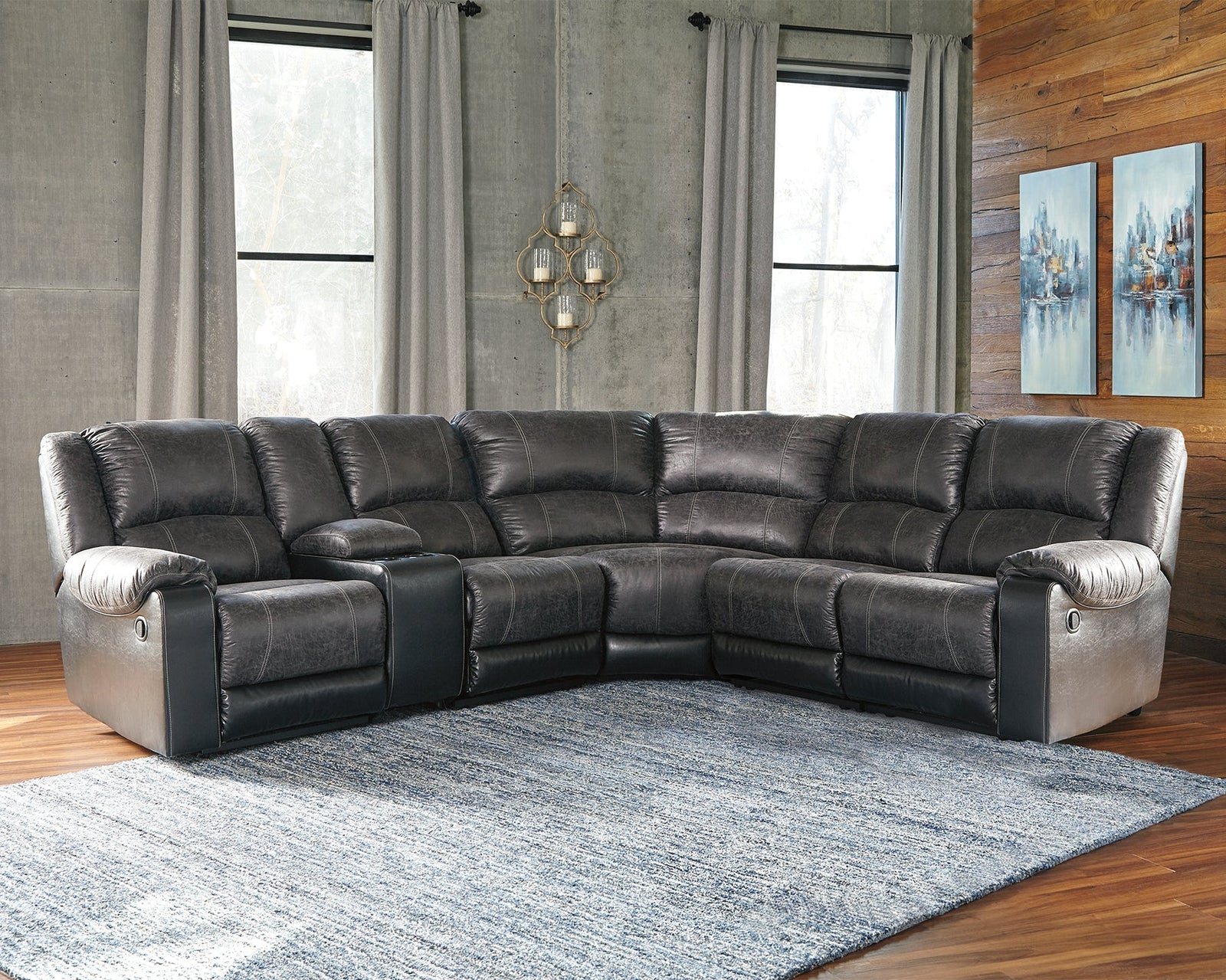 Nantahala Slate Faux Leather 6-Piece Reclining Sectional