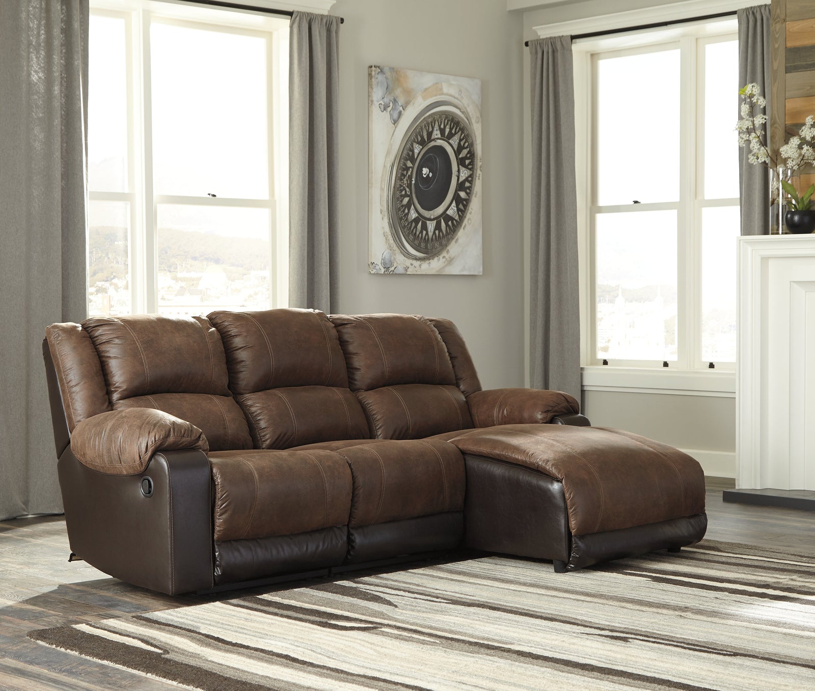 Nantahala Coffee 3-Piece Reclining Sectional With Chaise