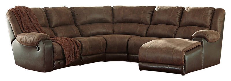 Nantahala Coffee Faux Leather 5-Piece Reclining Sectional With Chaise