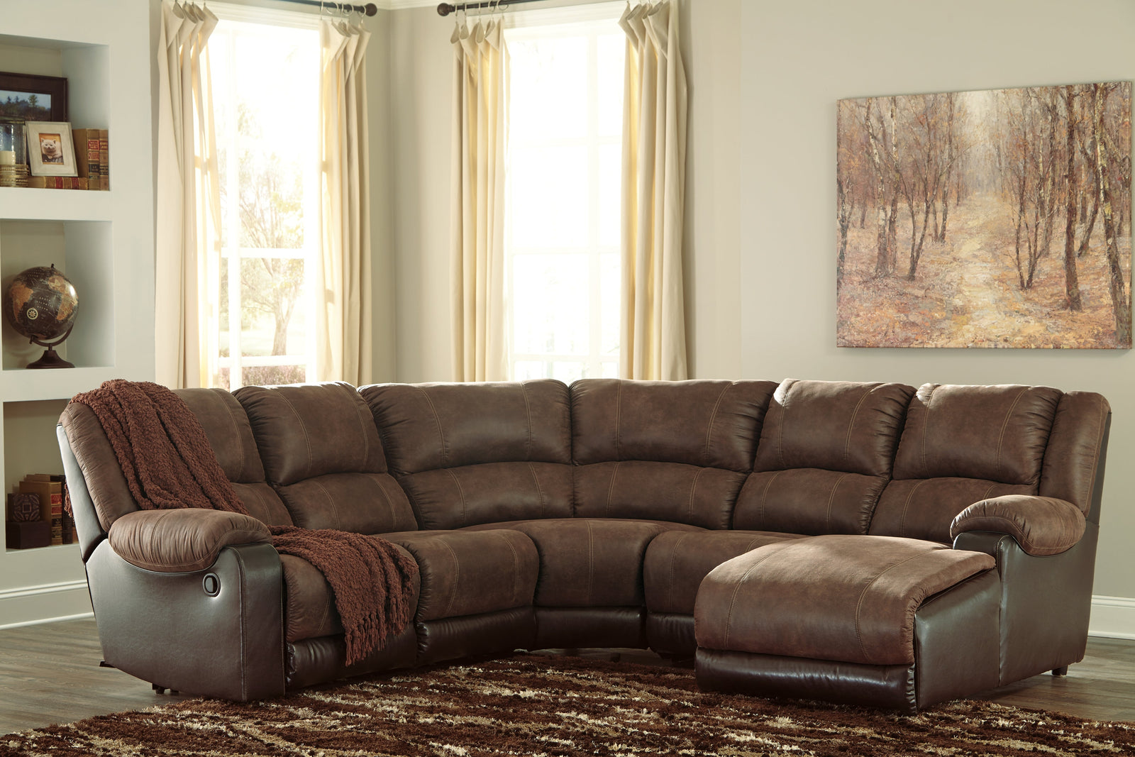 Nantahala Coffee Faux Leather 5-Piece Reclining Sectional With Chaise