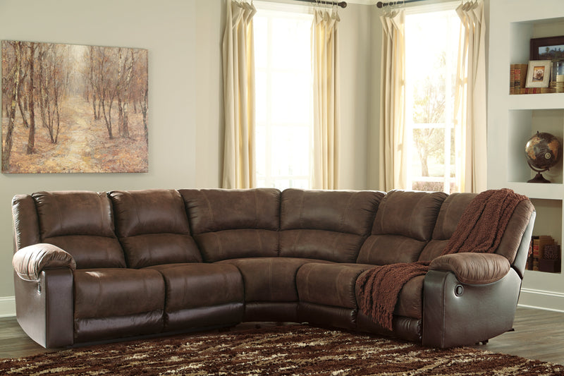 Nantahala Coffee Faux Leather 5-Piece Reclining Sectional