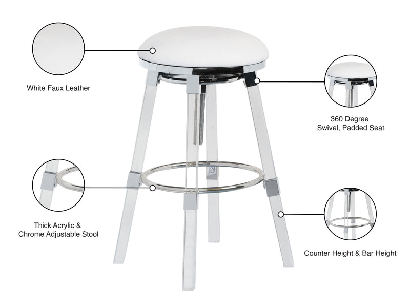 Venus White Faux Leather Adjustable Bar | Counter Stool 914White-c