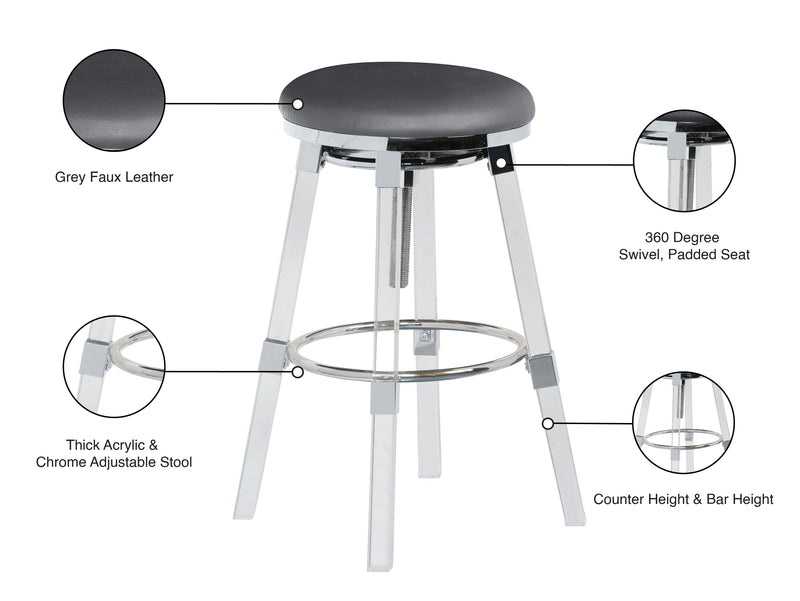 Venus Grey Faux Leather Adjustable Bar | Counter Stool