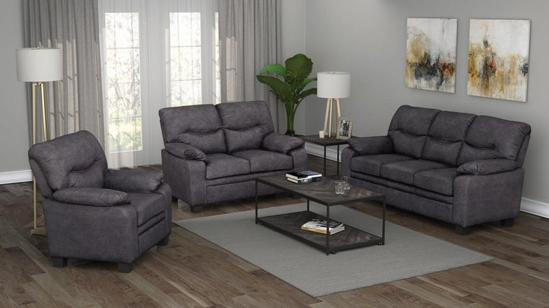 Meagan Charcoal Upholstered 3 Pc (sofa + Loveseat Chair)