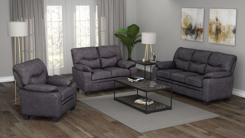 Meagan Charcoal Upholstered 3 Pc (sofa + Loveseat Chair)