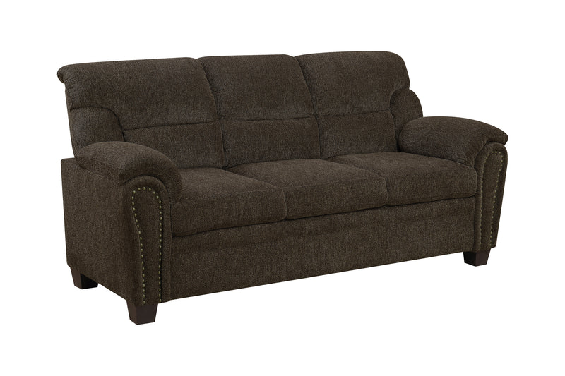 Clemintine Upholstered Loveseat With Nailhead Trim Brown