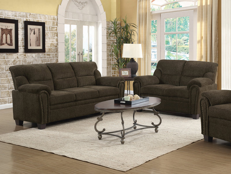 Clemintine Upholstered Sofa With Nailhead Trim Brown