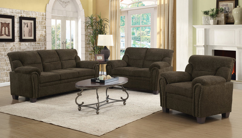 Clemintine Upholstered Sofa With Nailhead Trim Brown