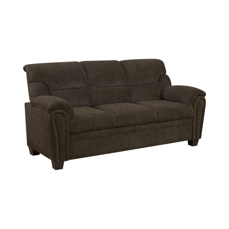 Clemintine Upholstered Sofa With Nailhead Trim Brown